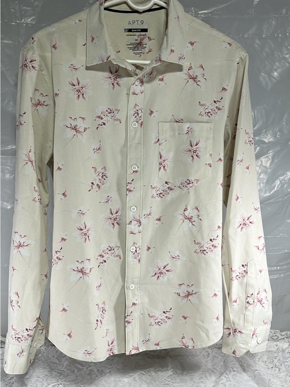 Apt. 9 Cream Long-Sleeve Shirt with Pink Floral Print